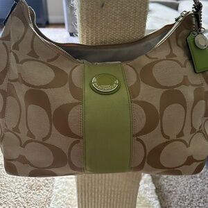 Green stripe coach bag